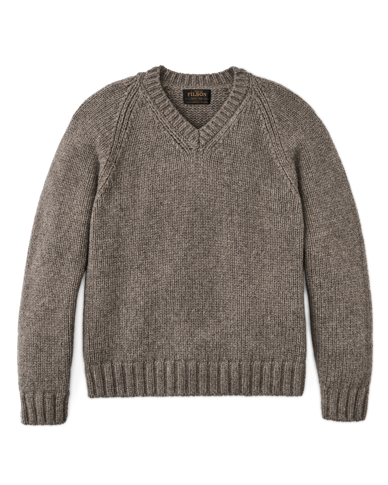 Front-facing image of the Filson 3-gauge Alpaca Blend Sweater - Bark Heather