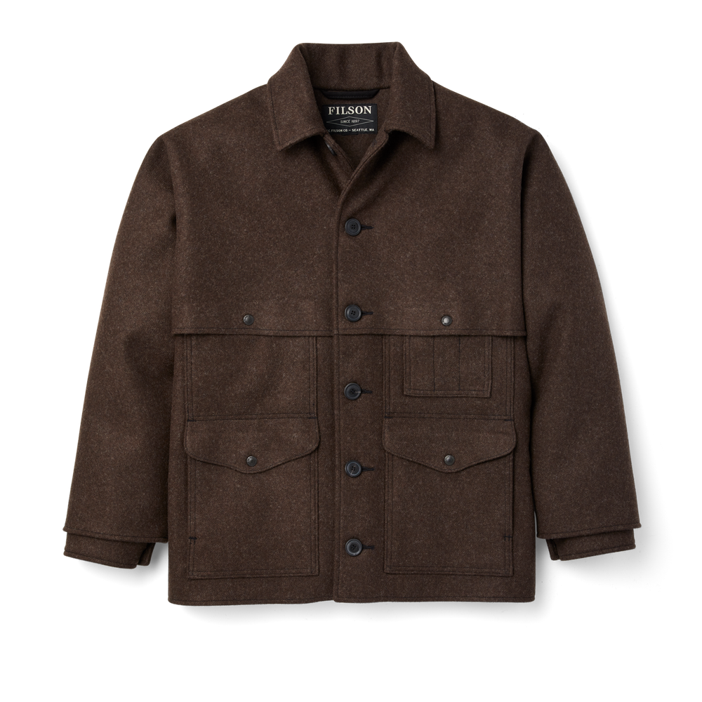Front-facing image of the Filson Double Mackinaw Cruiser - Brown