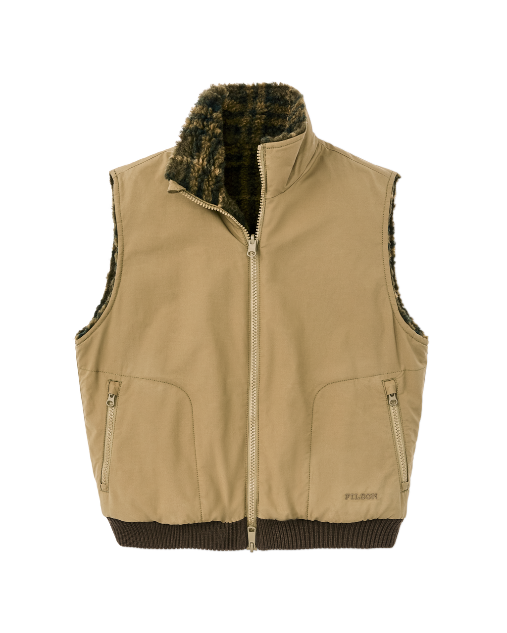 Women's Reversible Woolly Fleece Vest - Tan | Filson