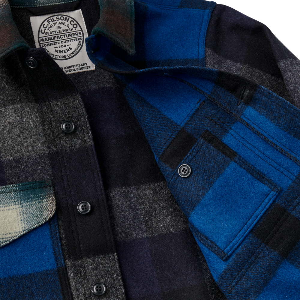 Alternate view of the Filson 125th Anniversary Archival Mackinaw Wool Cruiser - Cobalt Patchwork