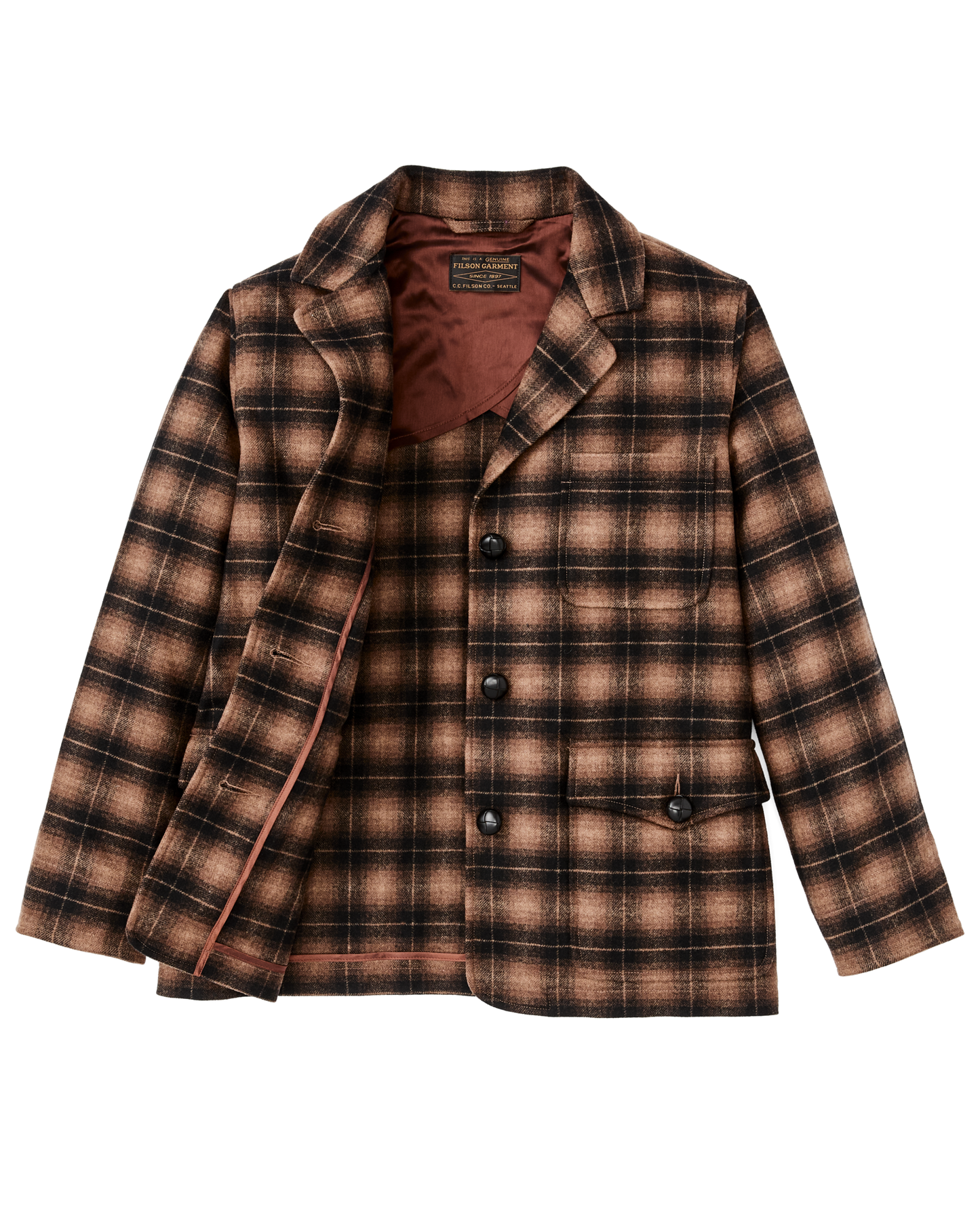 Women's Unconstructed Wool Blazer - Bronze Brown Plaid