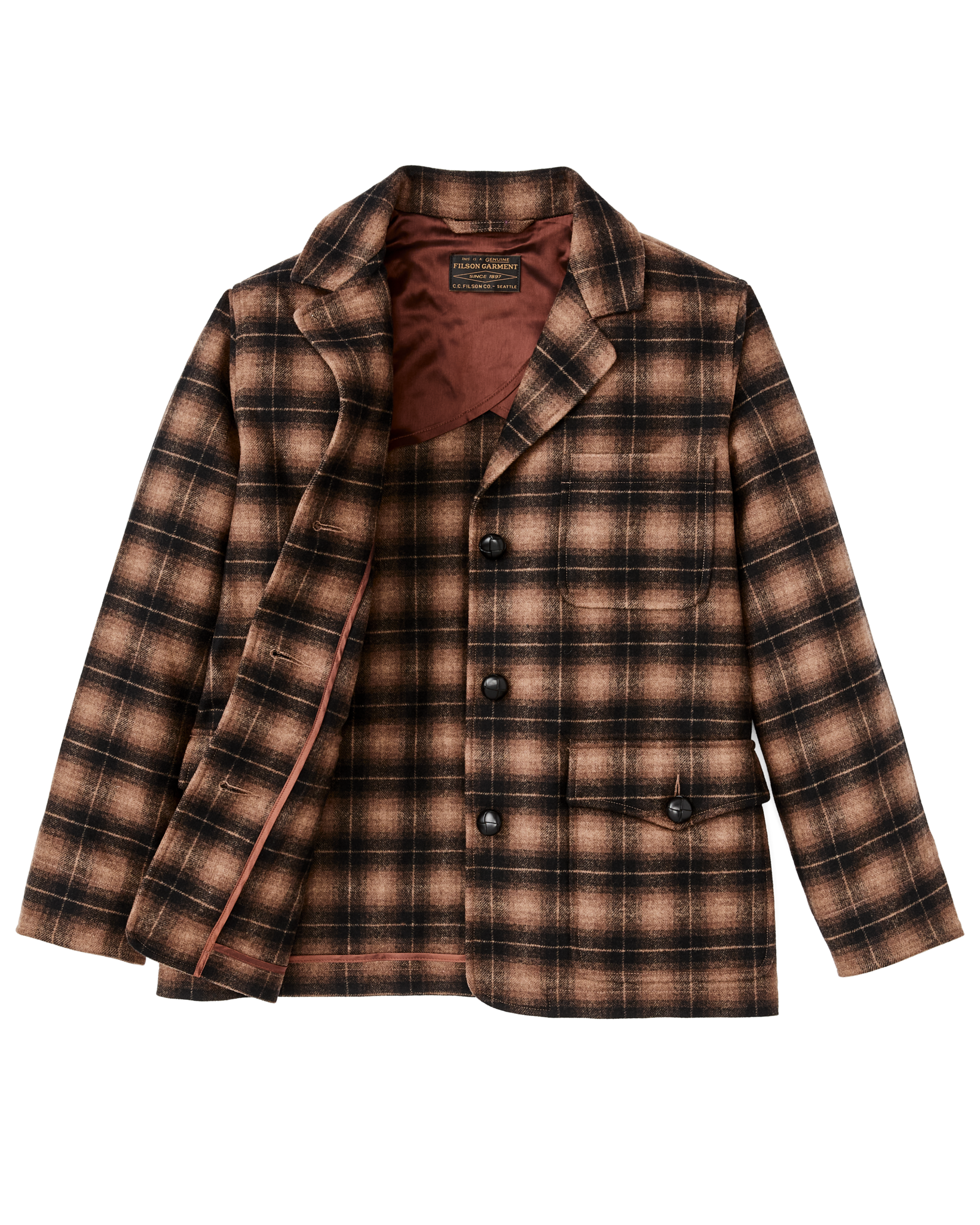 Women's Unconstructed Wool Blazer - Bronze Brown Plaid