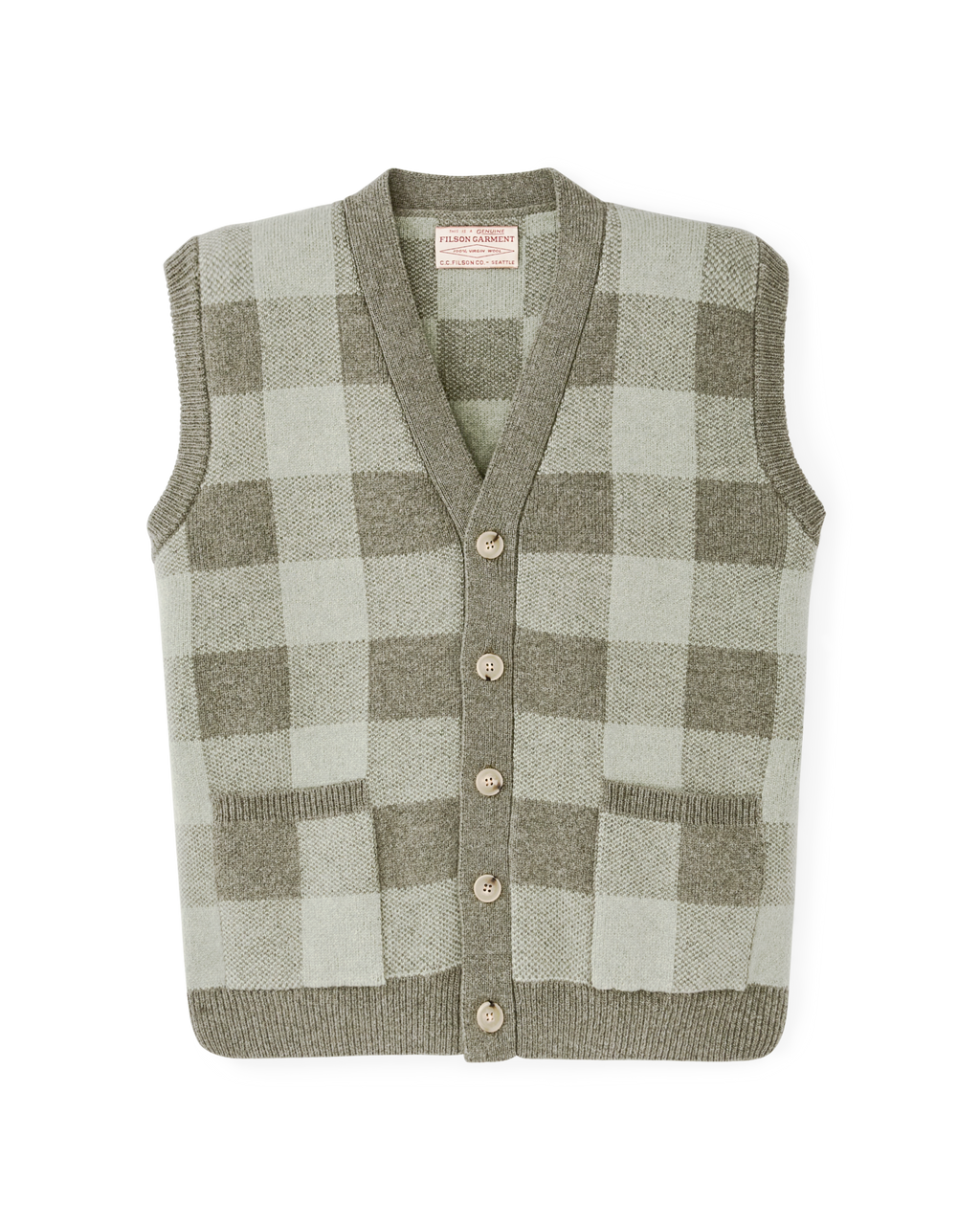 Women's Wool Cardigan Vest - Olive Check | Filson