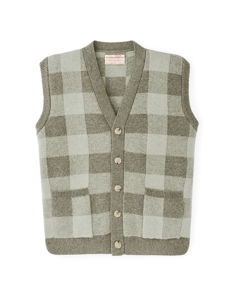 Women's Wool Cardigan Vest - Olive Check | Filson