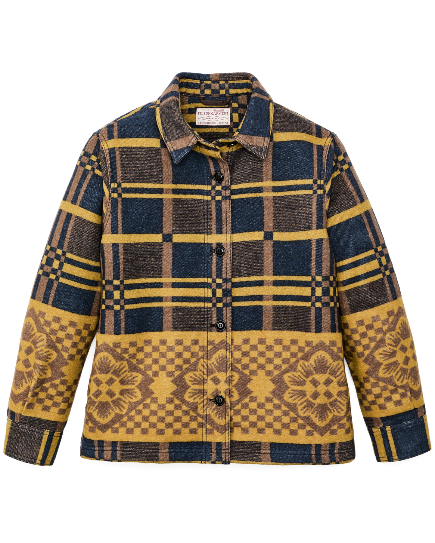 Women's Blanket Wool Overshirt - Flower Blanket Plaid / Bronze Brown