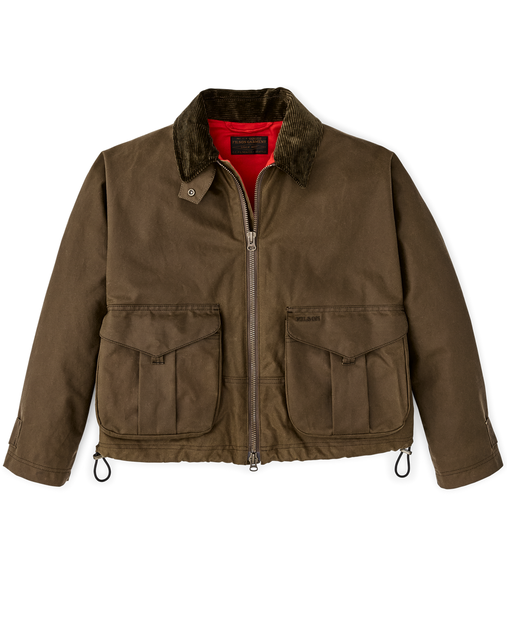 Front-facing image of the Filson Women's Shelter Cloth Short Work Jacket - Dark Tan