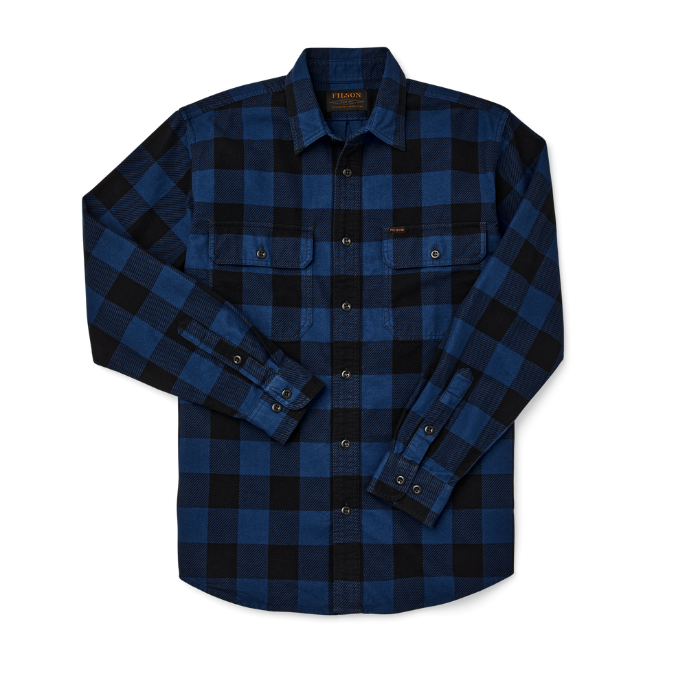Front-facing image of the Filson Field Flannel Shirt - Cobalt Black Buffalo Check