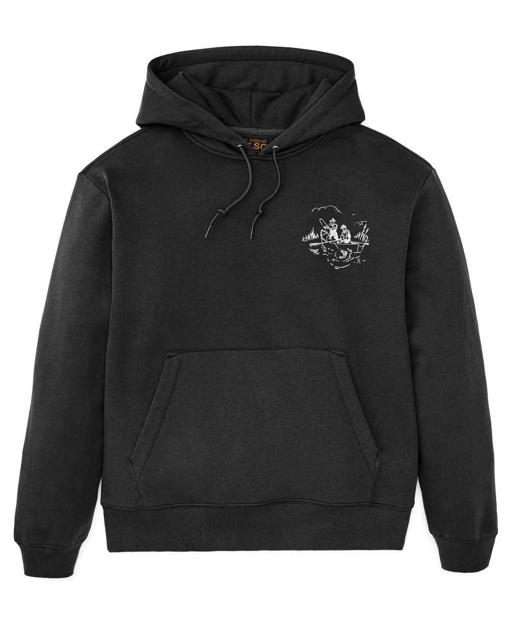 Front-facing image of the Filson Trout Graphic Hoodie - Faded Black