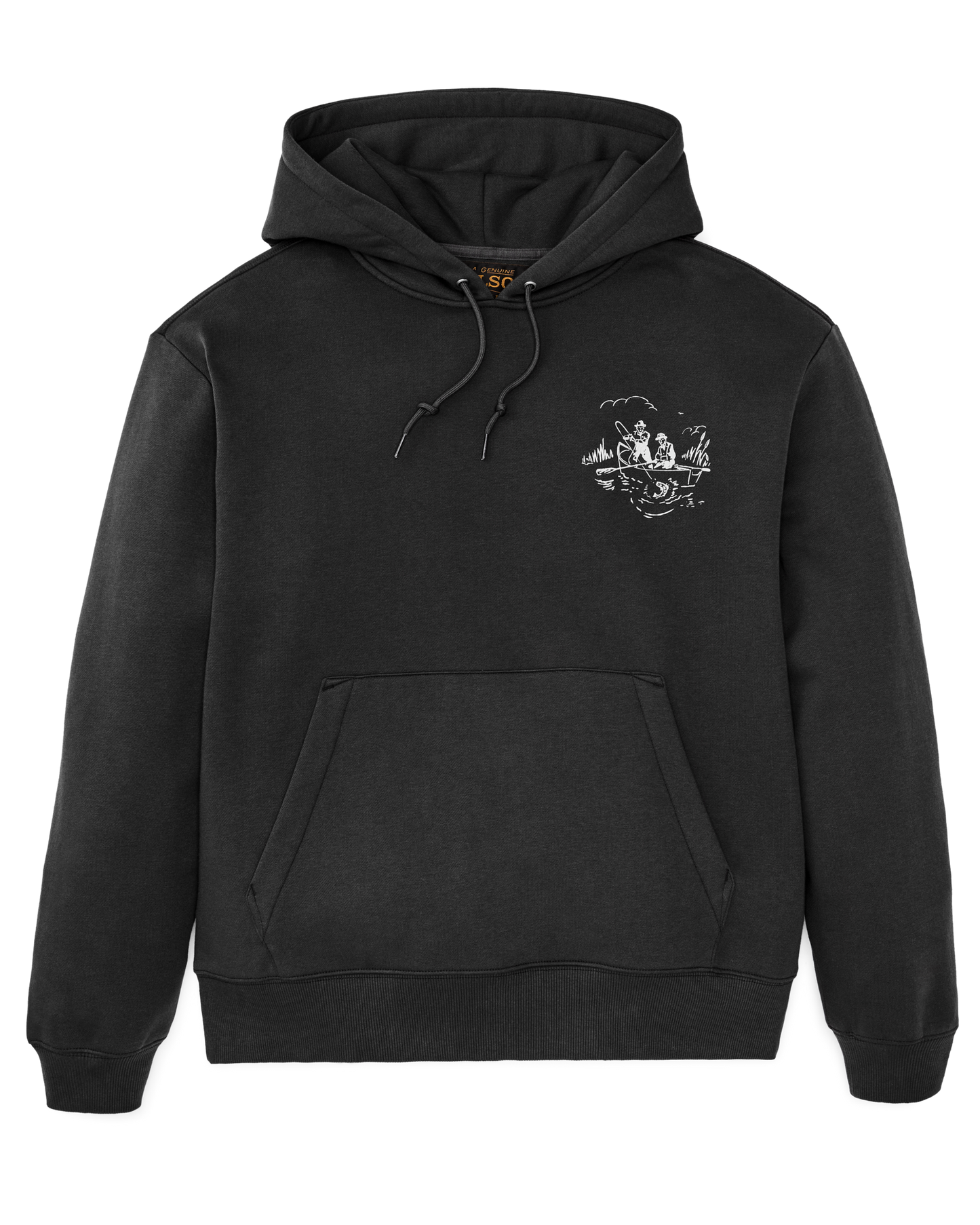 Front-facing image of the Filson Trout Graphic Hoodie - Faded Black