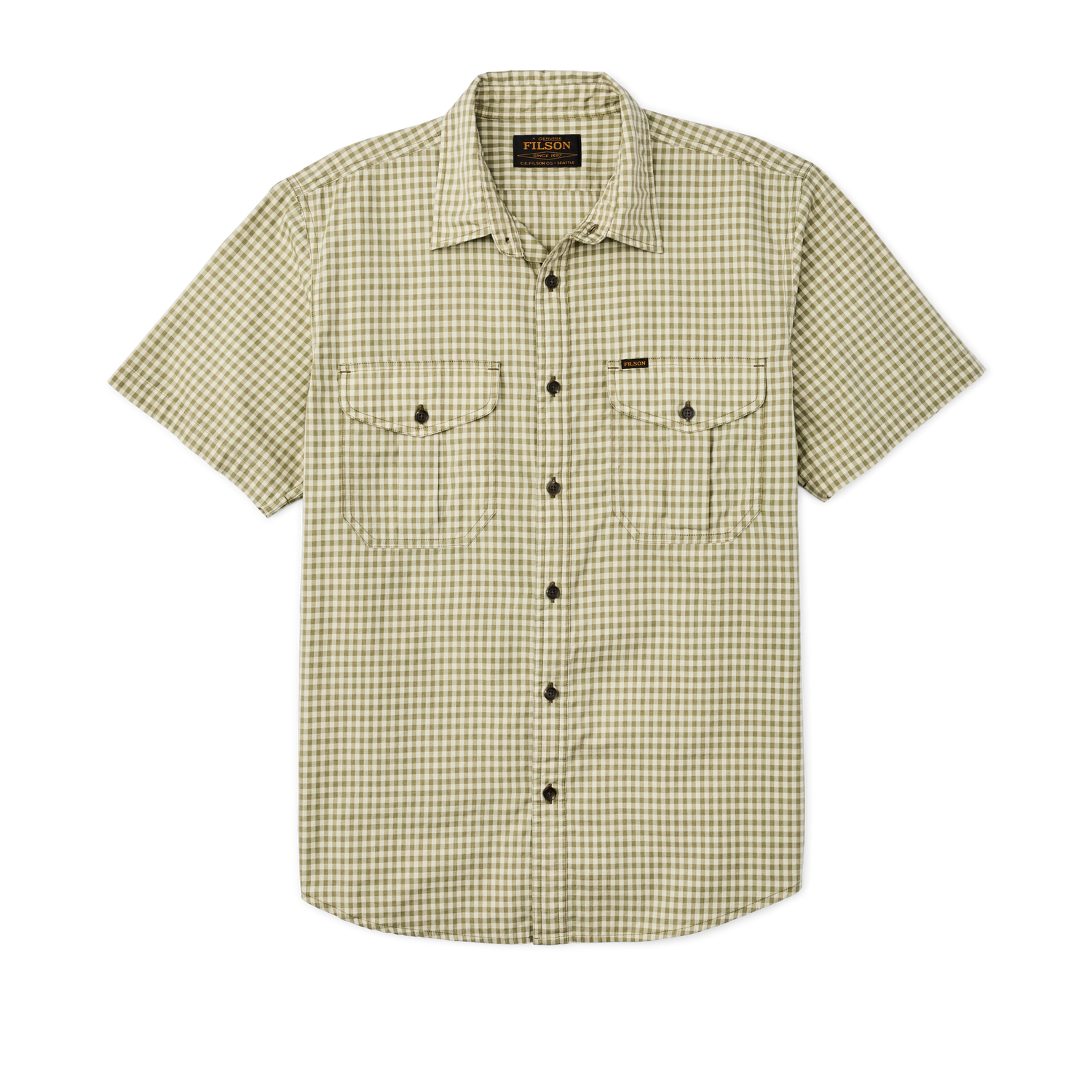 Filson's Washed Short Sleeve Feather Cloth Shirt - Green / Ivory Gingham