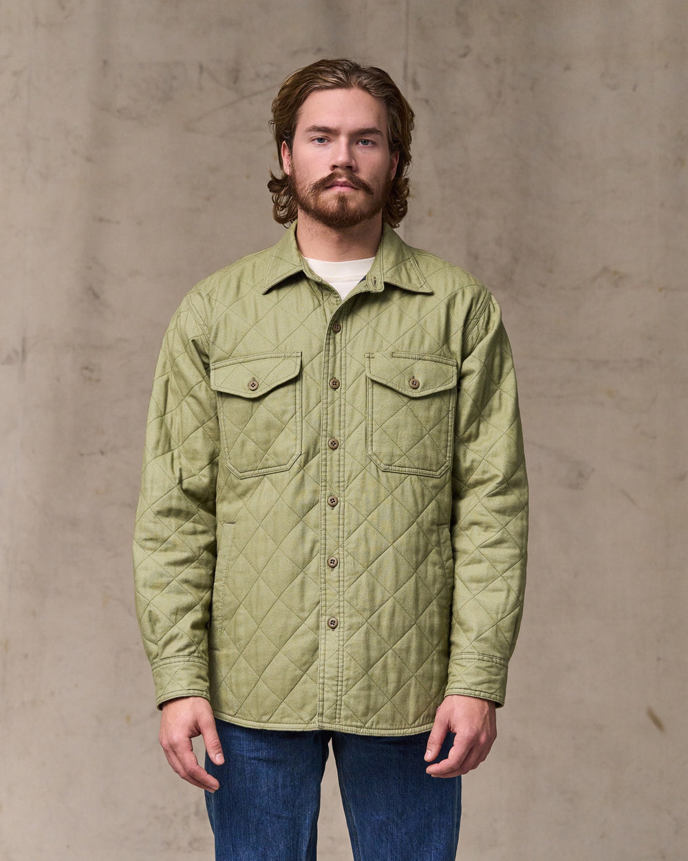image of a model wearing Filson's Insulated Flannel Jac-shirt - Lakebed