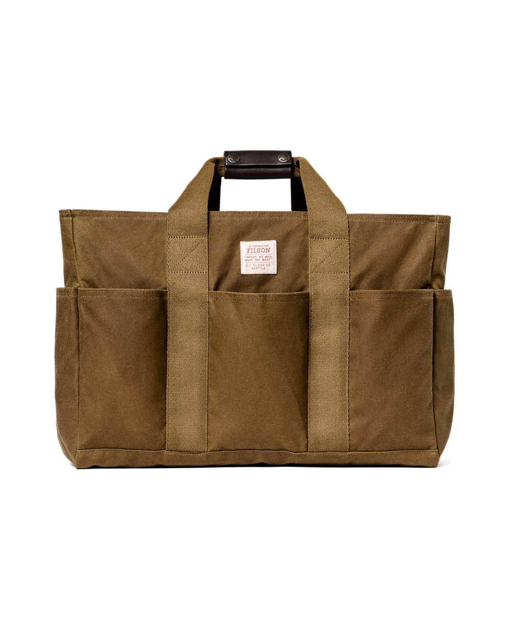 Front-facing image of the Filson Tin Cloth Open Supply Tote - Dark Tan