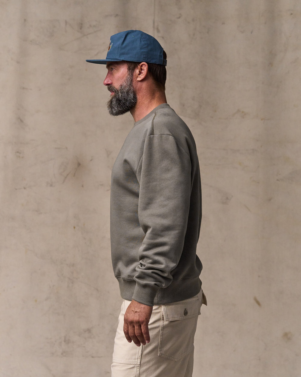 image of a model wearing Filson's Northwest Crewneck Sweatshirt - Hawk Brown