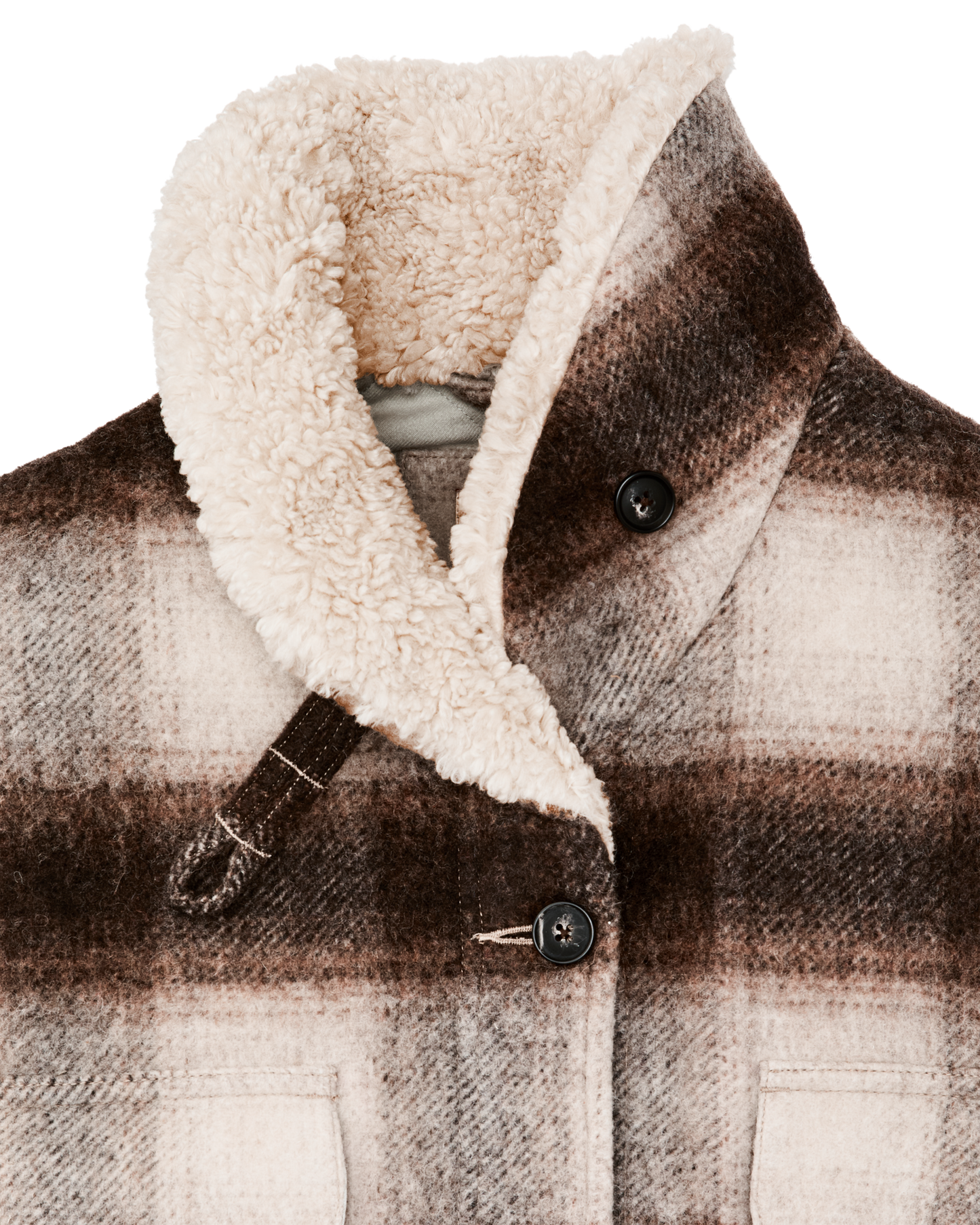 Women's Kodiak Shawl Collar Coat - Cream / Brown Shadow Plaid