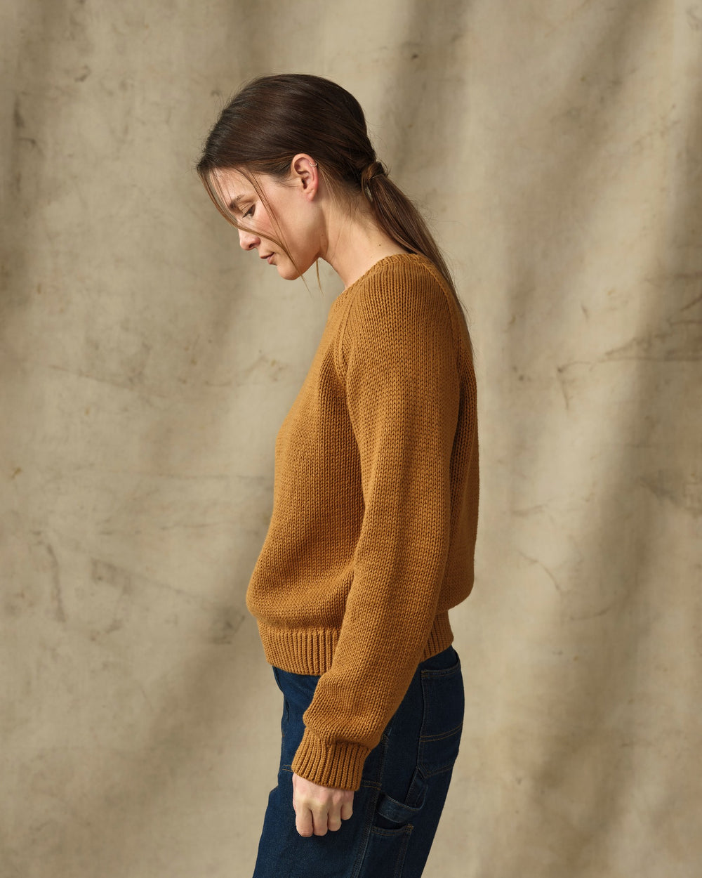Women's Cotton Crewneck Sweater - Golden Brown