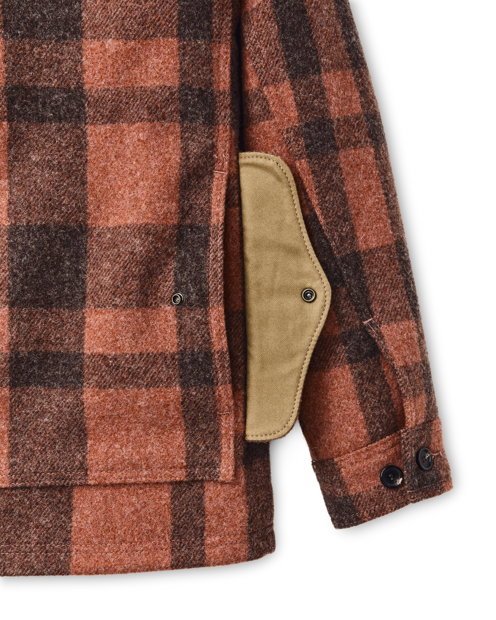Alternate view of the Filson Women's Mackinaw Wool Shearling Cruiser Jacket - Rusty Pink / Dark Brown Plaid