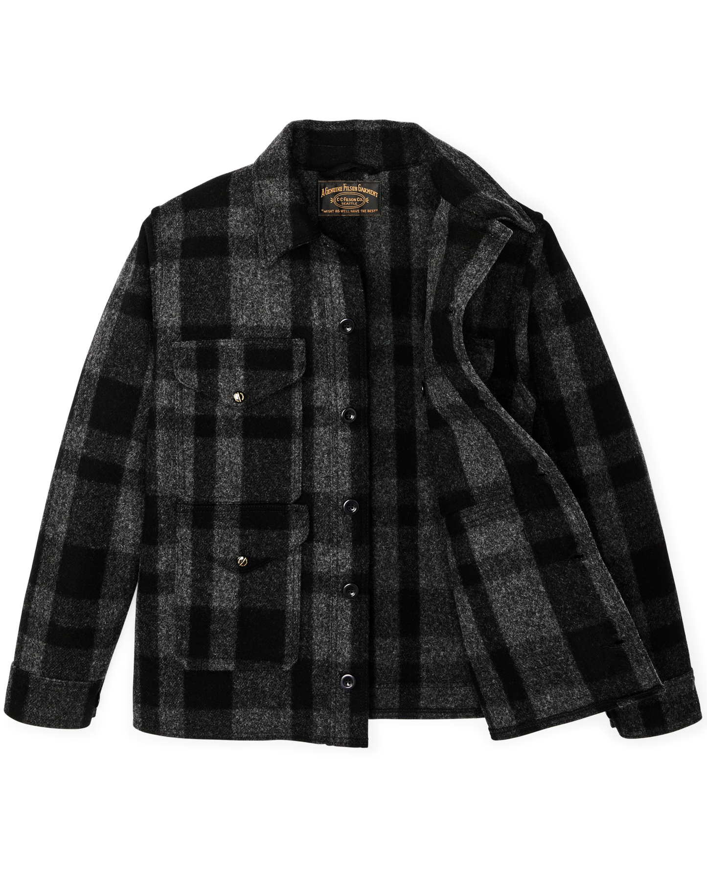 1940s Mackinaw Wool Cruiser Jacket - Charcoal / Black Heritage Plaid