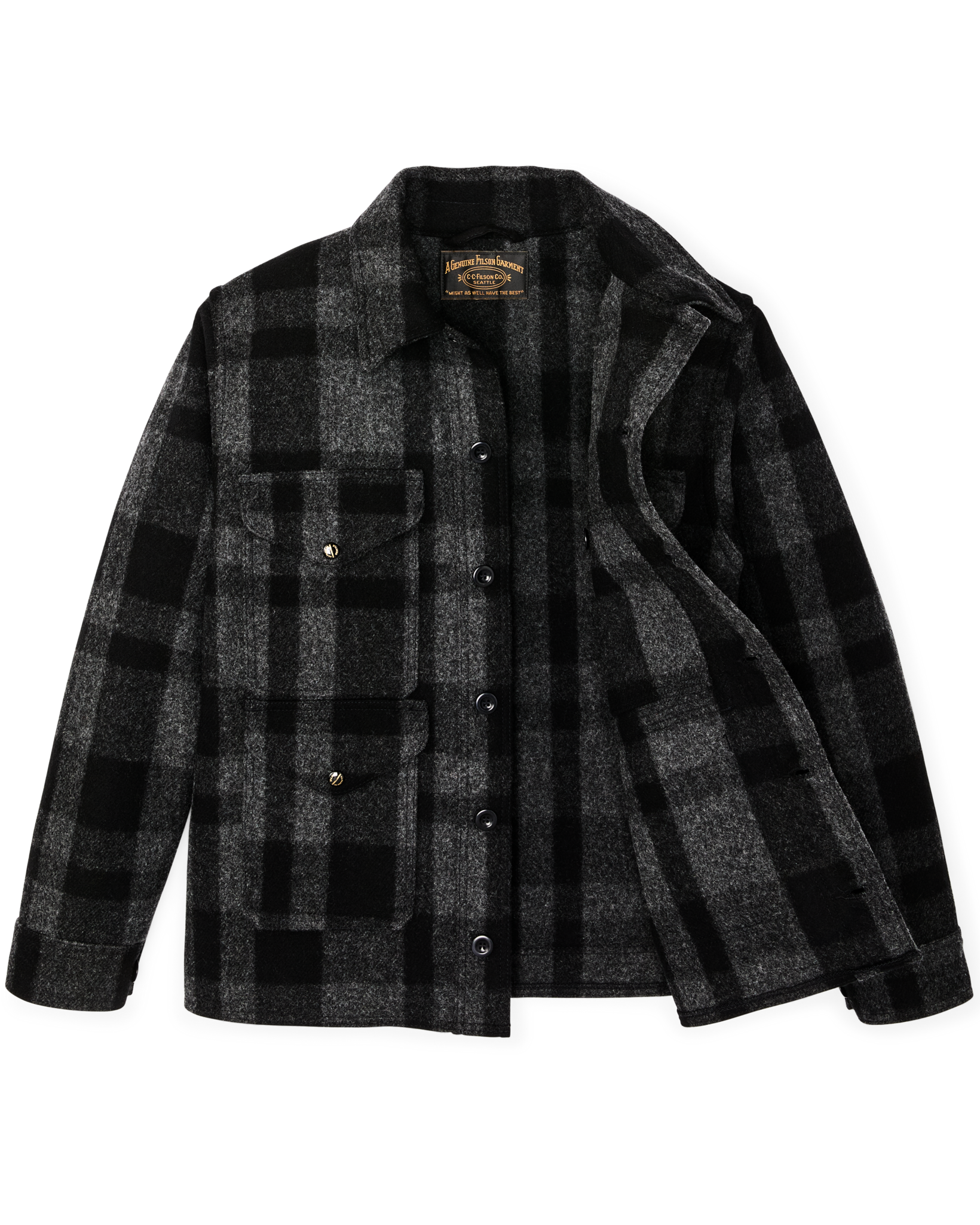 1940s Mackinaw Wool Cruiser Jacket - Charcoal / Black Heritage Plaid