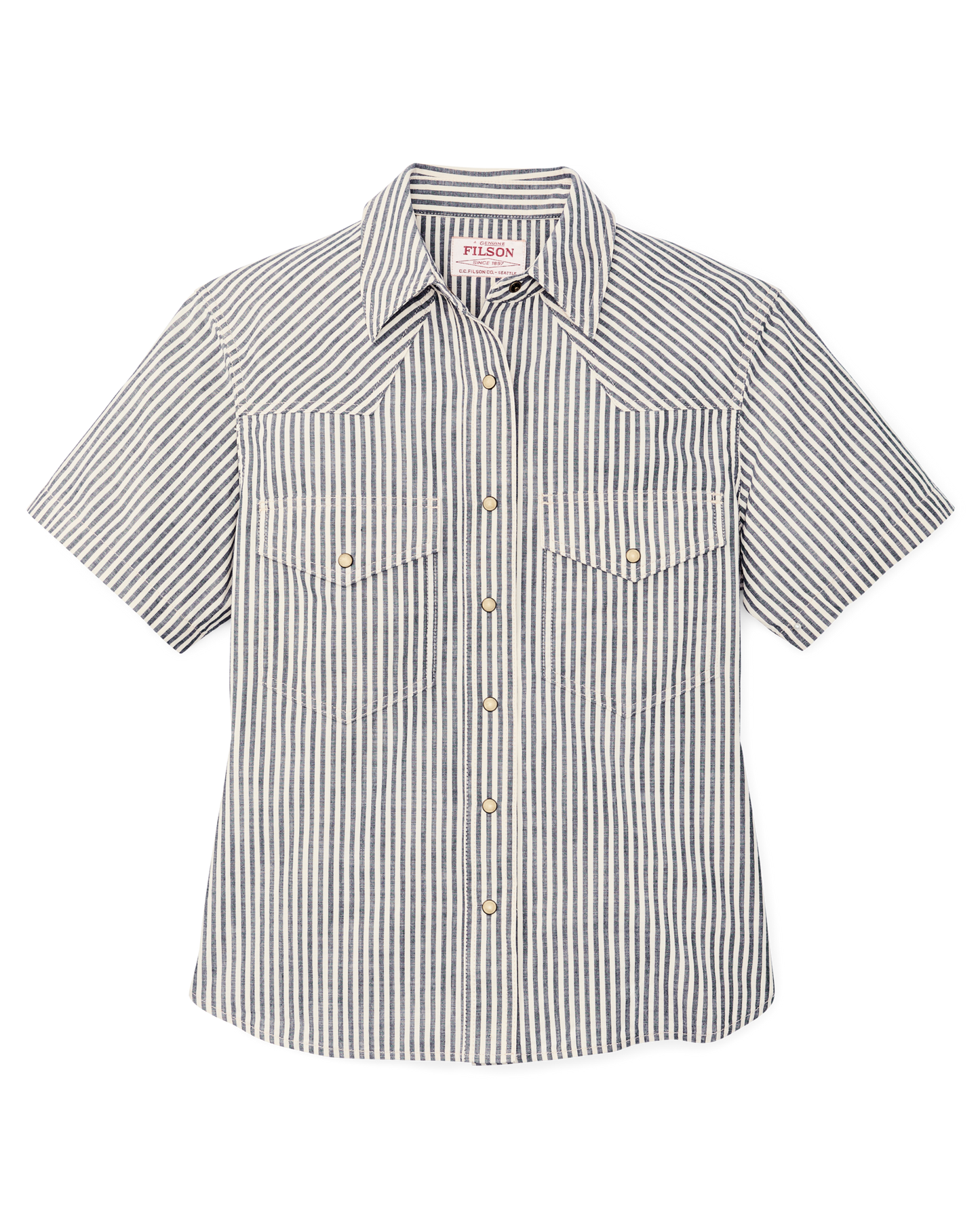 Women's Short Sleeve Chambray Western Shirt - Indigo / Natural