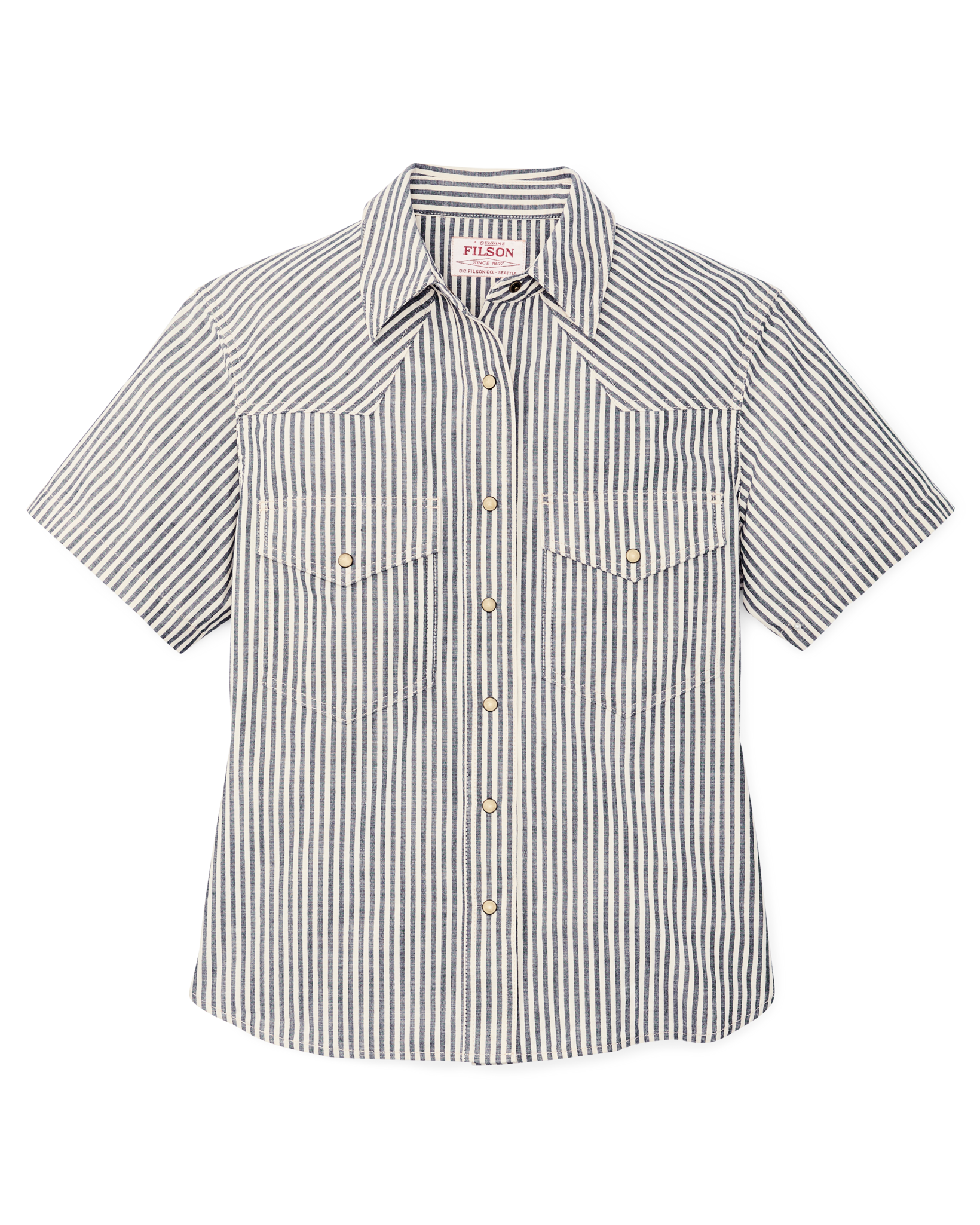Women's Short Sleeve Chambray Western Shirt - Indigo / Natural