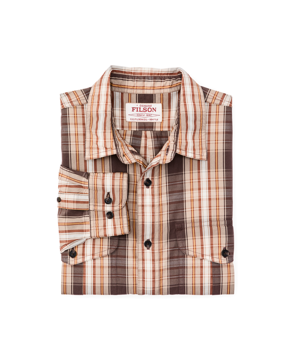 Alternate view of the Filson Filson's Washed Feather Cloth Shirt - Brown Multi Plaid