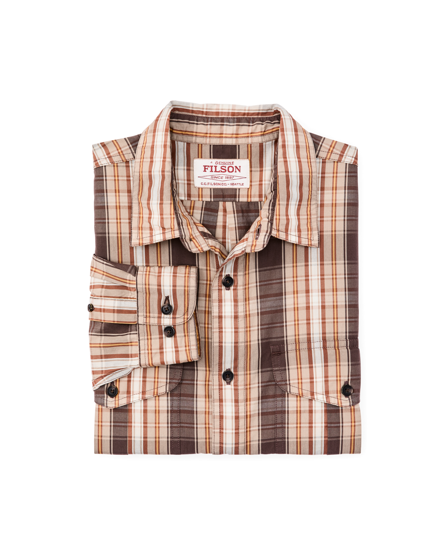 Alternate view of the Filson Filson's Washed Feather Cloth Shirt - Brown Multi Plaid