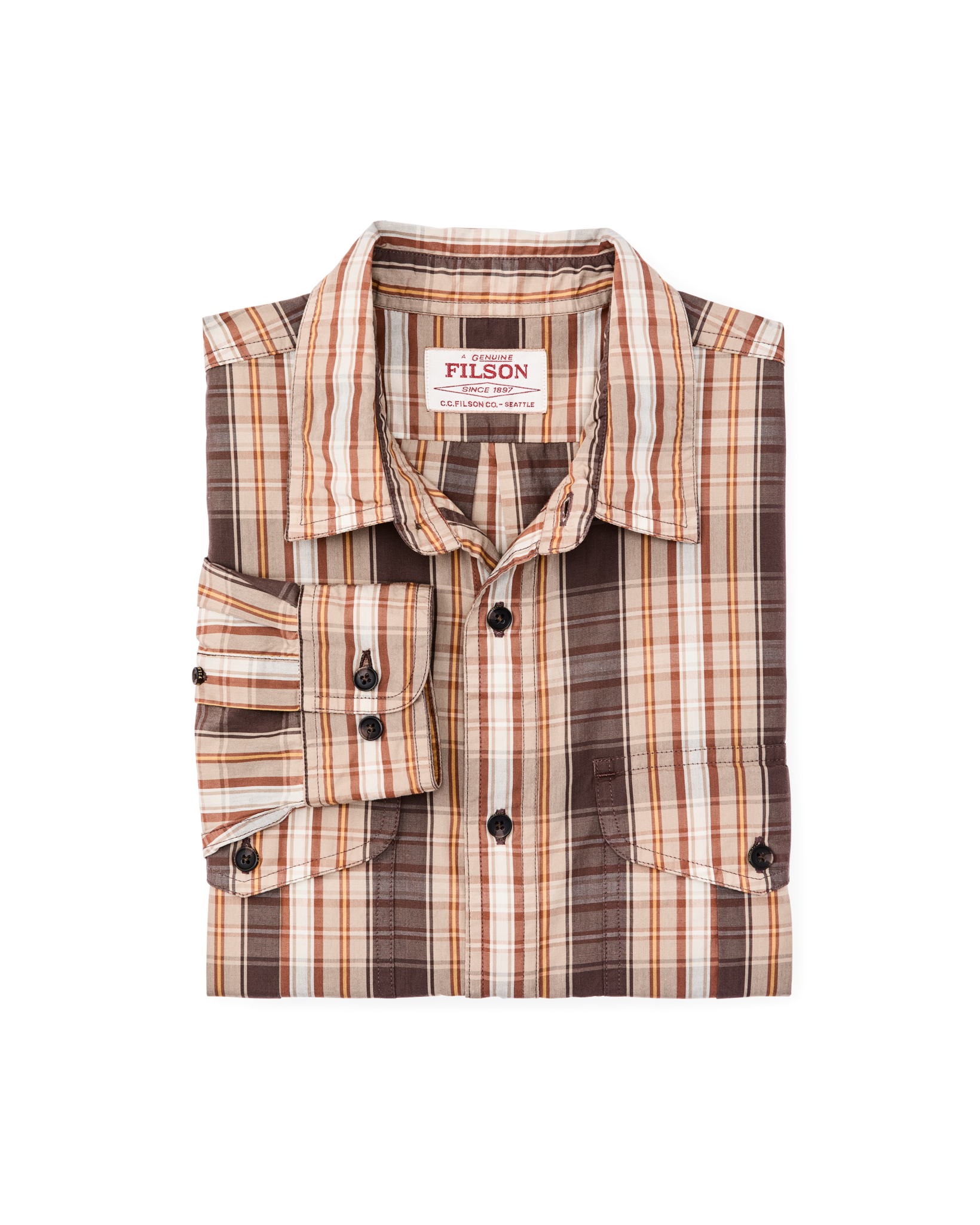 Alternate view of the Filson Filson's Washed Feather Cloth Shirt - Brown Multi Plaid