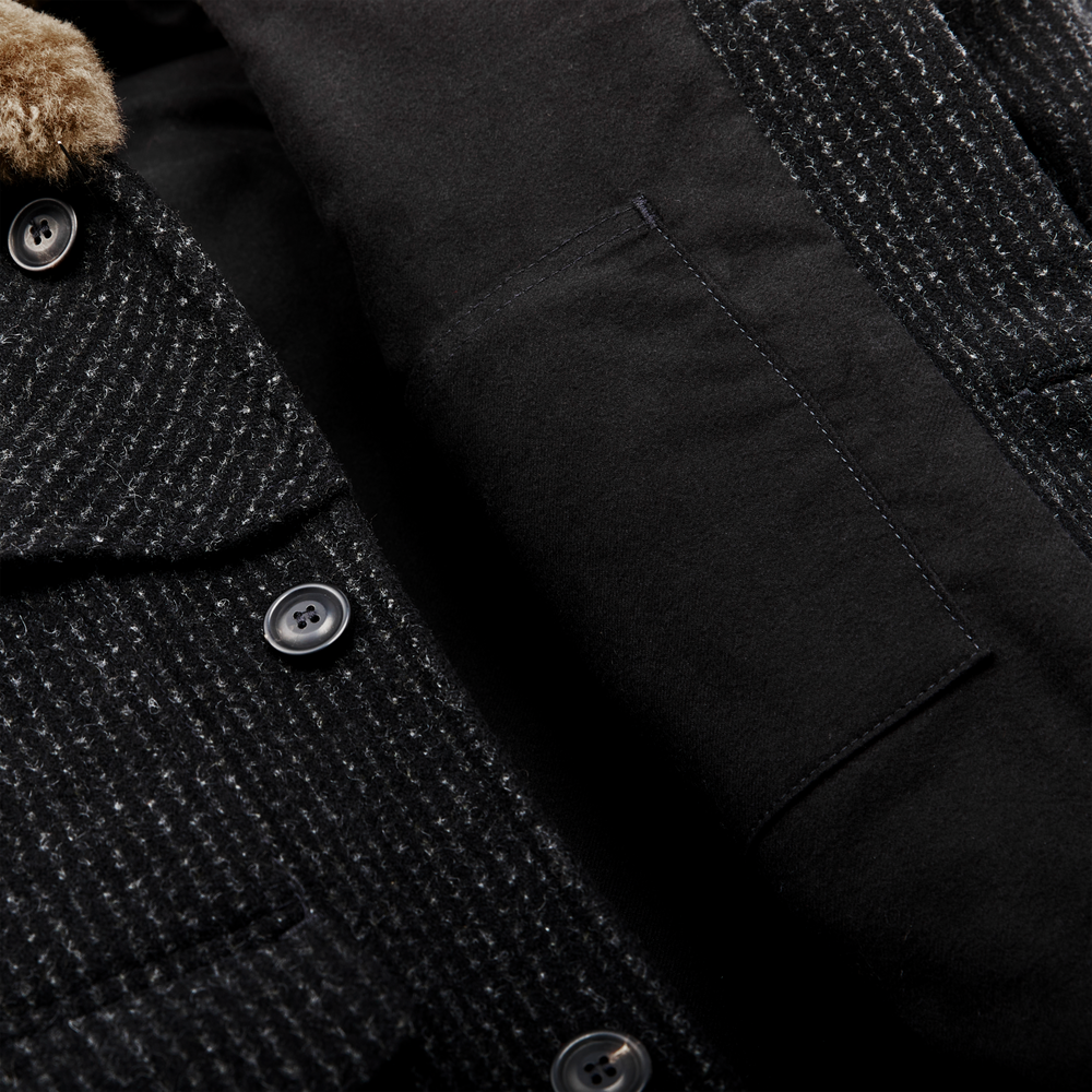 Alternate view of the Filson Lined Mackinaw Wool Packer Coat - Black Charcoal / Rope Stripe
