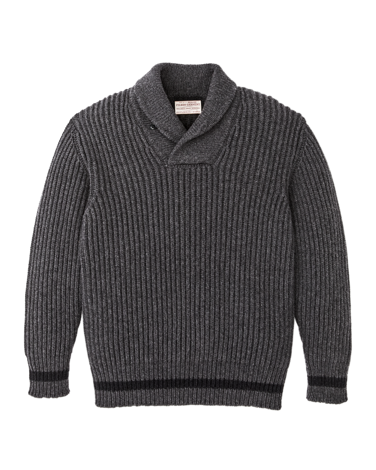 Bristol Shawl Neck Sweater  - Gray Heather / Dark Charcoal Stripe