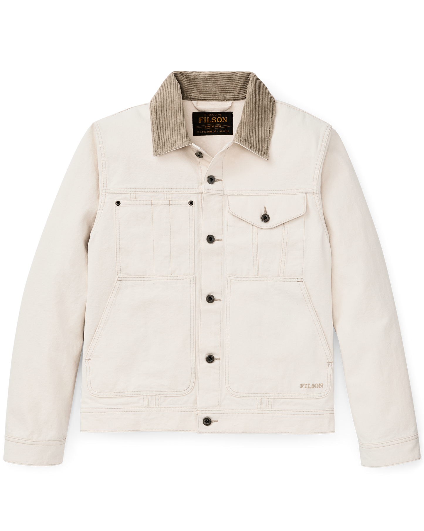 Front-facing image of the Filson Rustic Canvas Short Cruiser Jacket - Natural Seed