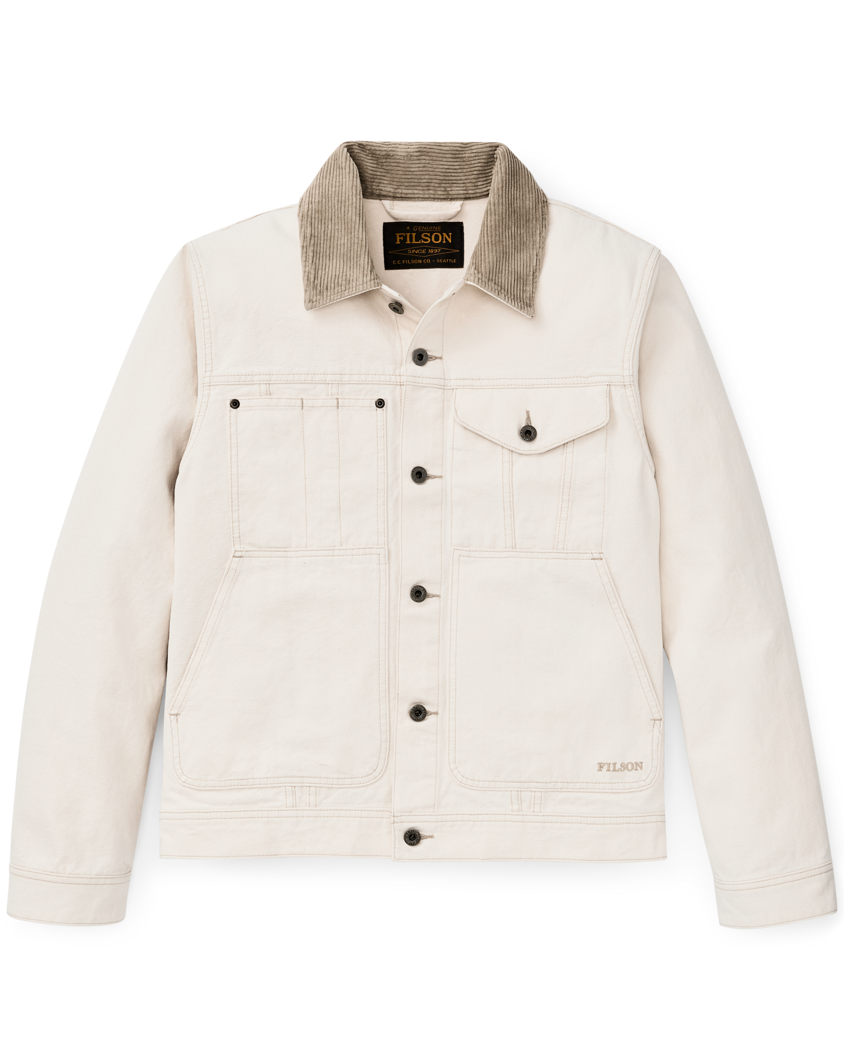 Front-facing image of the Filson Rustic Canvas Short Cruiser Jacket - Natural Seed