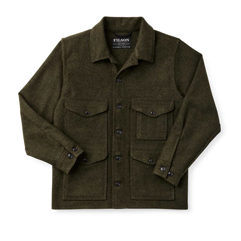 Front-facing image of the Filson Mackinaw Wool Cruiser Jacket - Extra Long - Forest Green