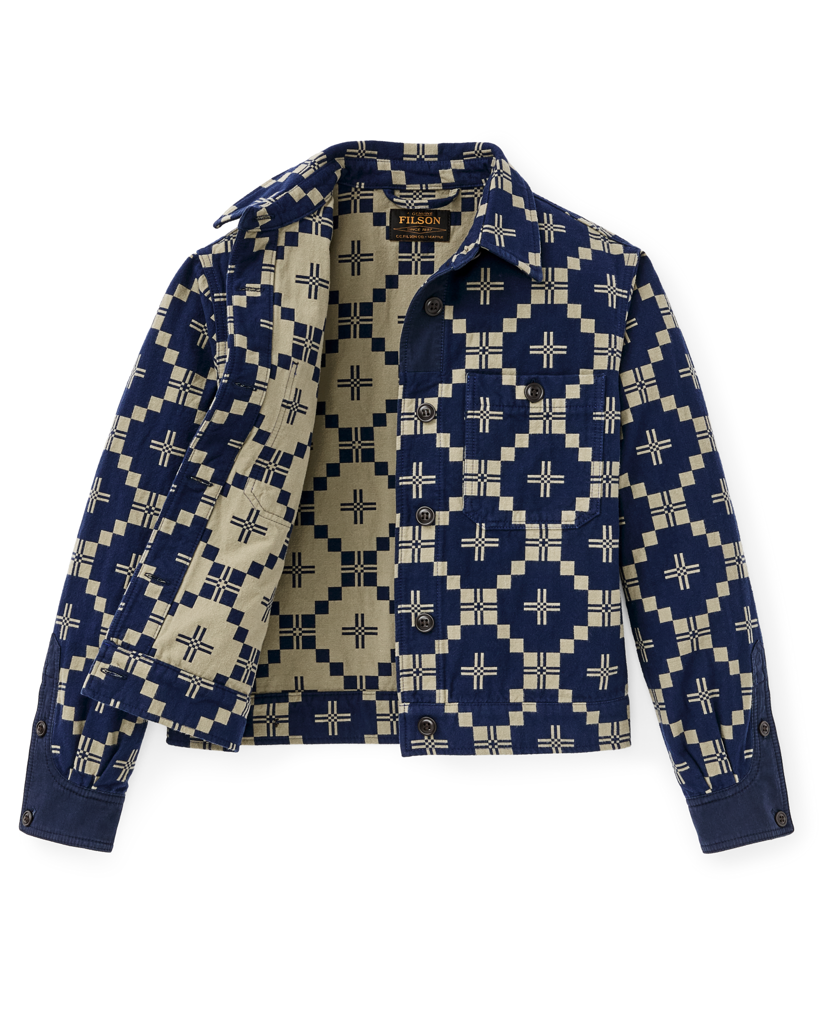 Alternate view of the Filson Women's Colchuck Short Jacket - Navy / Sage Jacquard