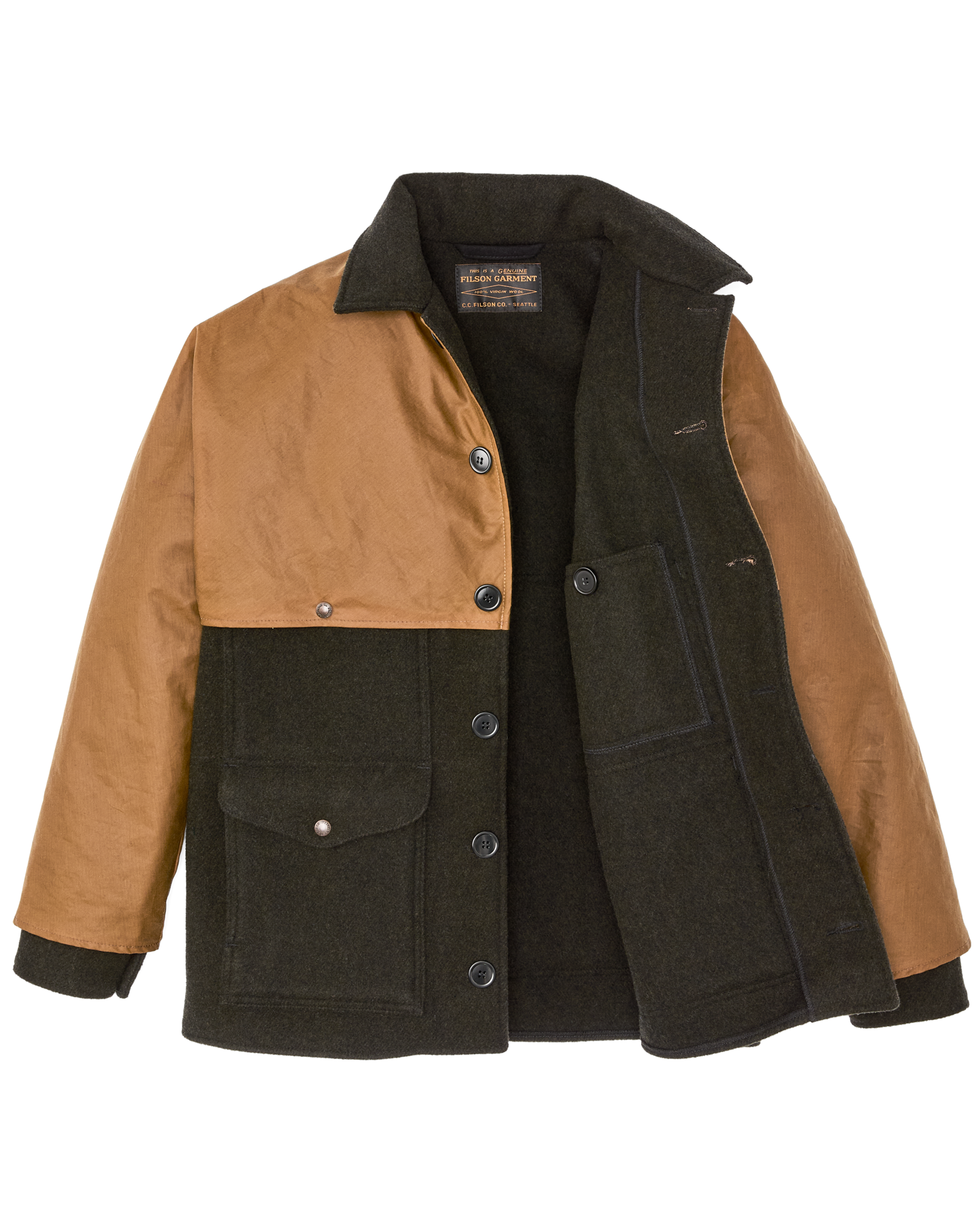 Mackinaw Wool Caped Cruiser Jacket - Peat Black / Dark Tan | Filson Mackinaw Wool Caped Cruiser Jacket - Peat Black / Dark Tan | Filson
