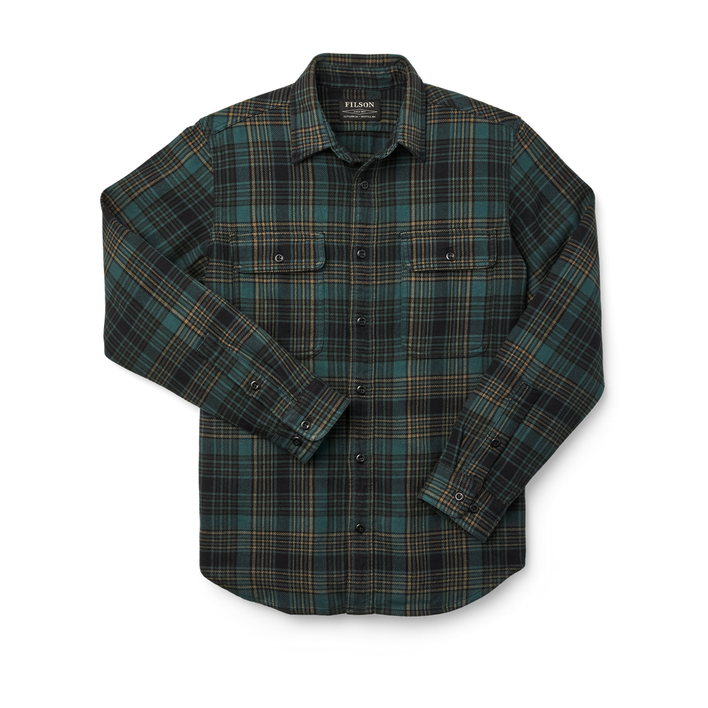 Front-facing image of the Filson Vintage Flannel Work Shirt - Green / Olive / Black