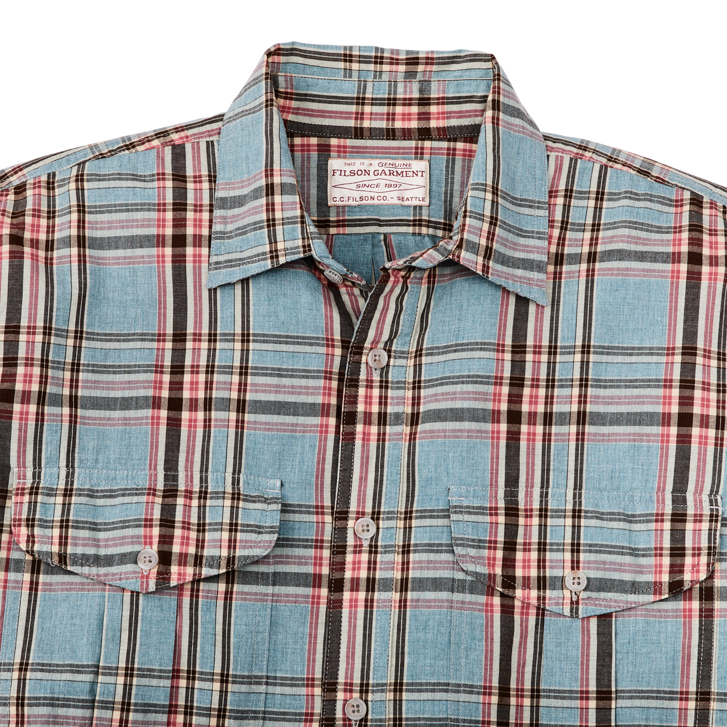Alternate view of the Filson Filson's Washed Feather Cloth Shirt - Light Blue / Red / Natural Plaid