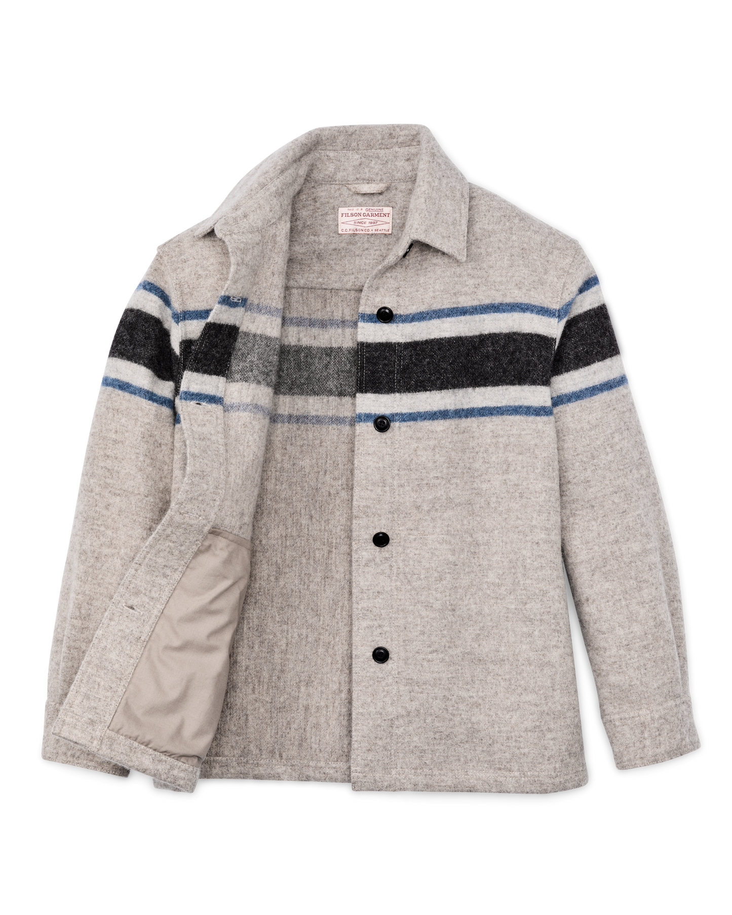 Women's Wool Overshirt - Gray / Black Blanket Stripe