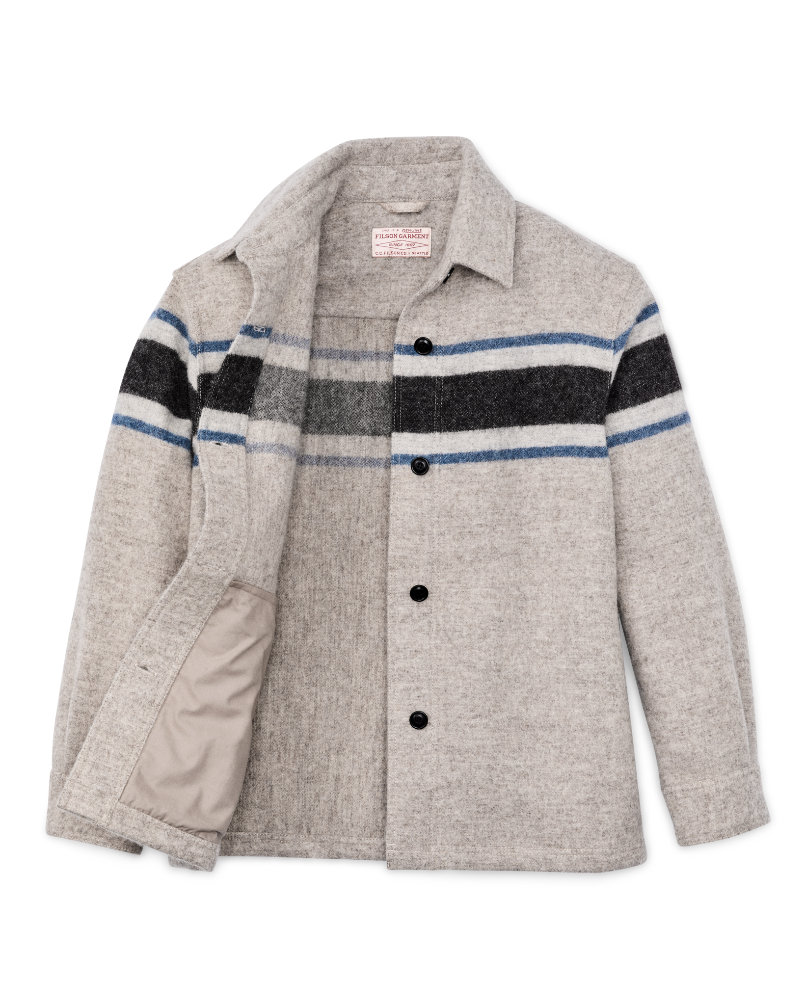 Women's Wool Overshirt - Gray / Black Blanket Stripe