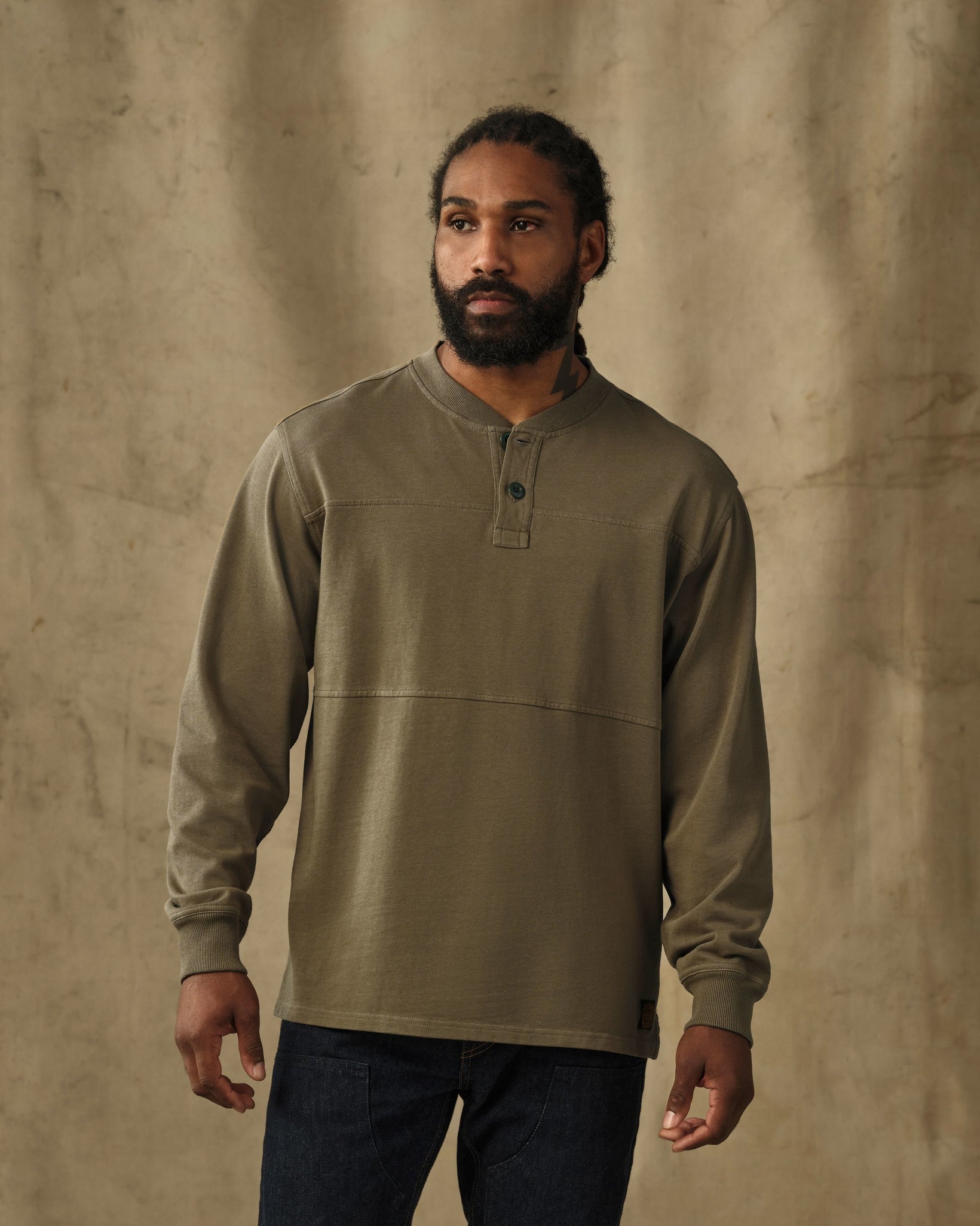 Field Knit Henley - Military Olive
