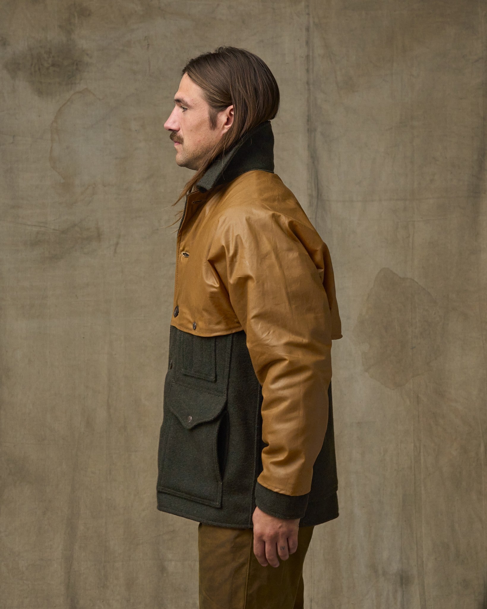 Mackinaw Wool Caped Cruiser Jacket - Peat Black / Dark Tan | Filson