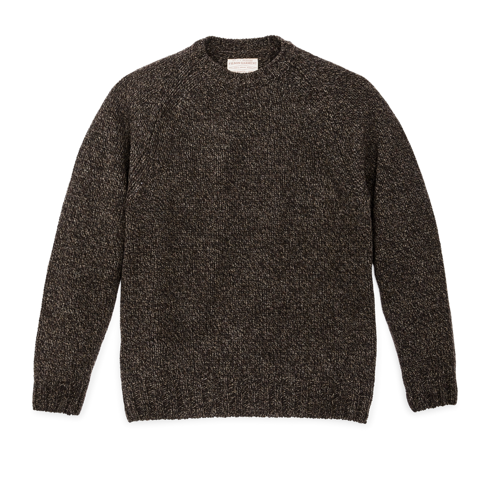 Front-facing image of the Filson Heritage 3-gauge Wool Sweater - Brown / Hearth Melange