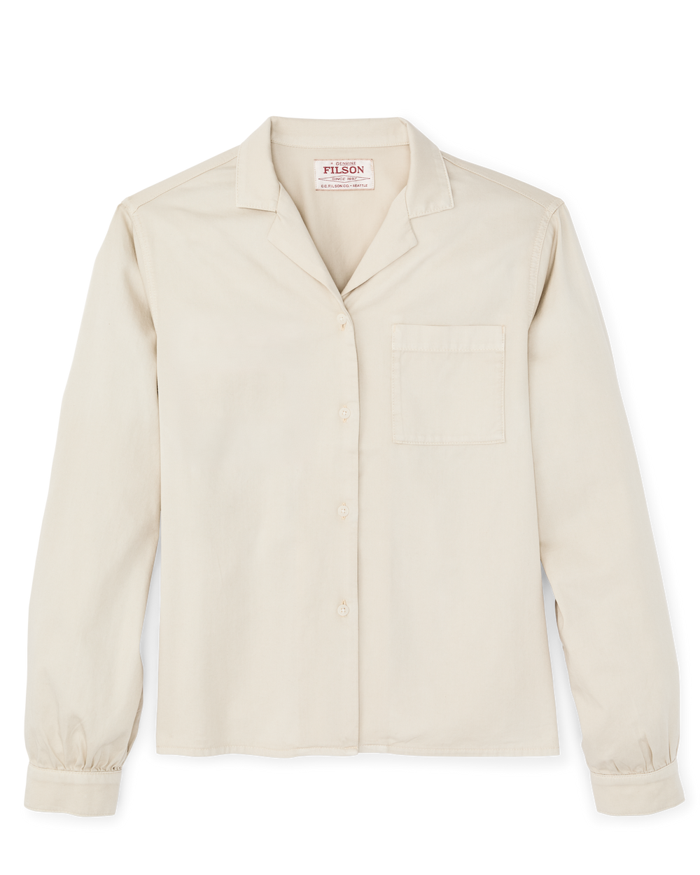 Front-facing image of the Filson Women's Long Sleeve Twill Camp Shirt - Cream