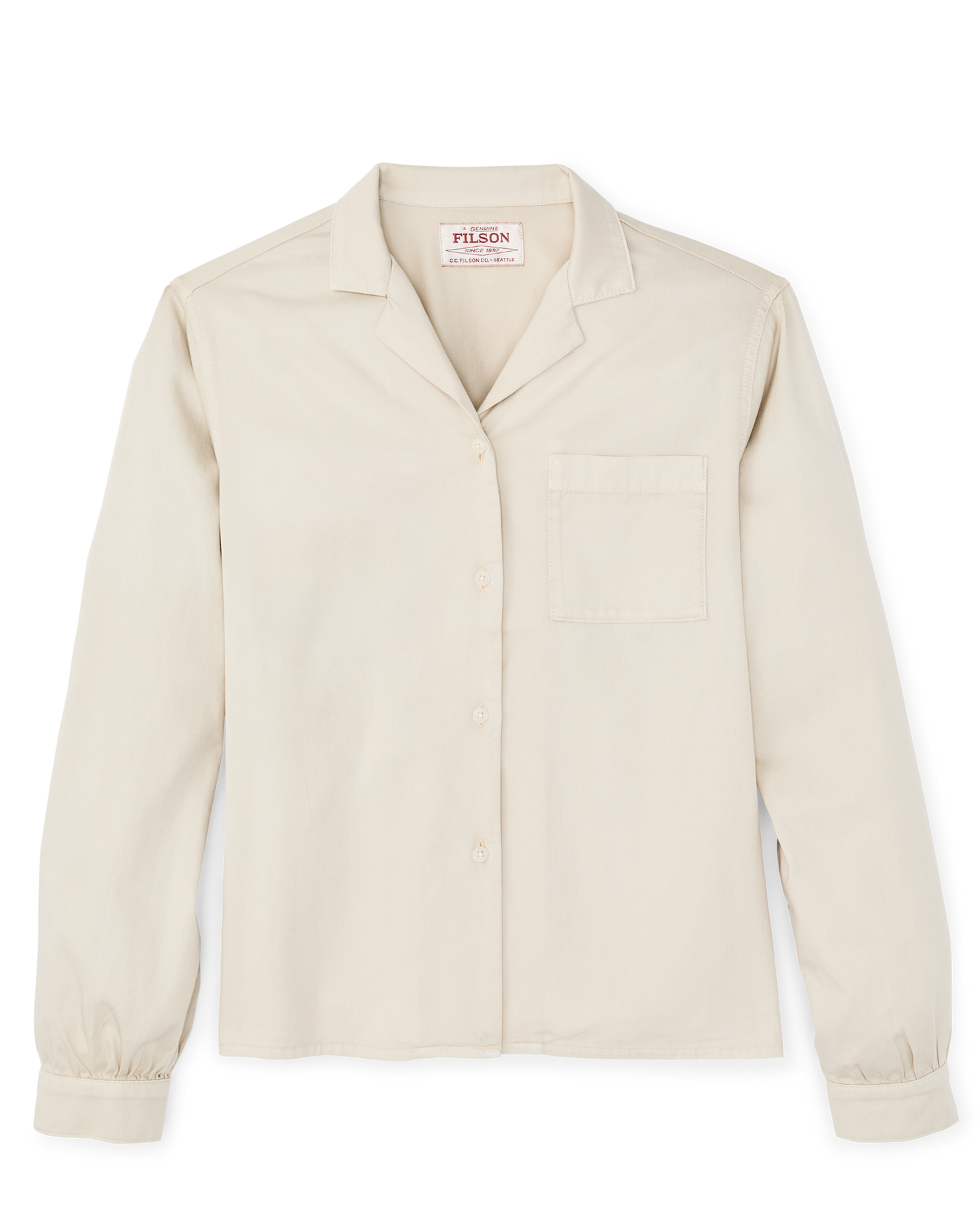 Front-facing image of the Filson Women's Long Sleeve Twill Camp Shirt - Cream