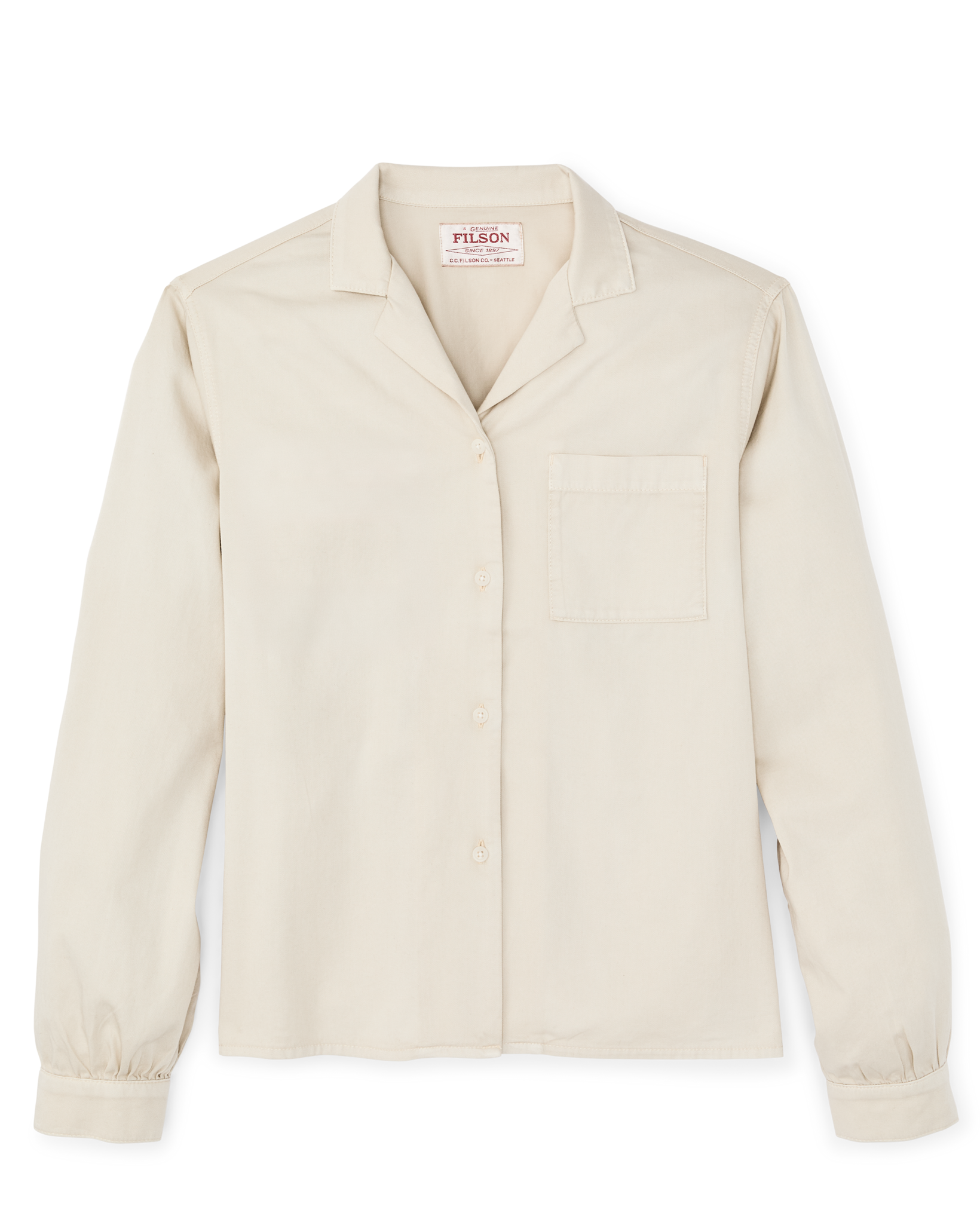 Front-facing image of the Filson Women's Long Sleeve Twill Camp Shirt - Cream