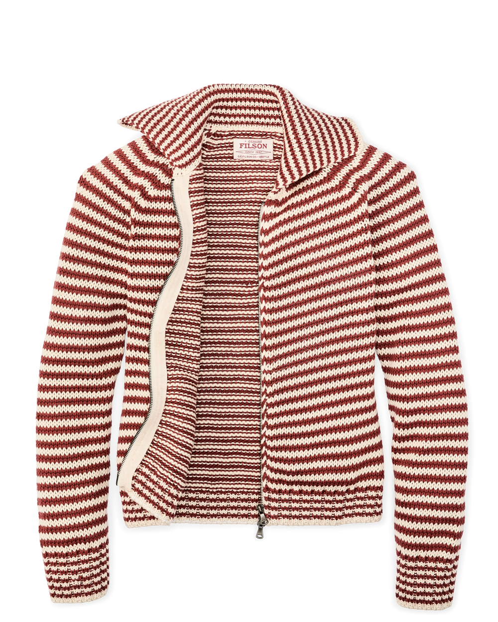 Women's Cotton Full-zip Cardigan - Brick / Sand Stripe | Filson