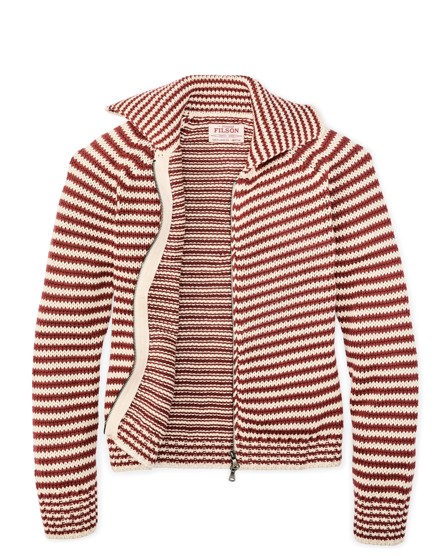 Alternate view of the Filson Women's Cotton Full-zip Cardigan - Brick / Sand Stripe