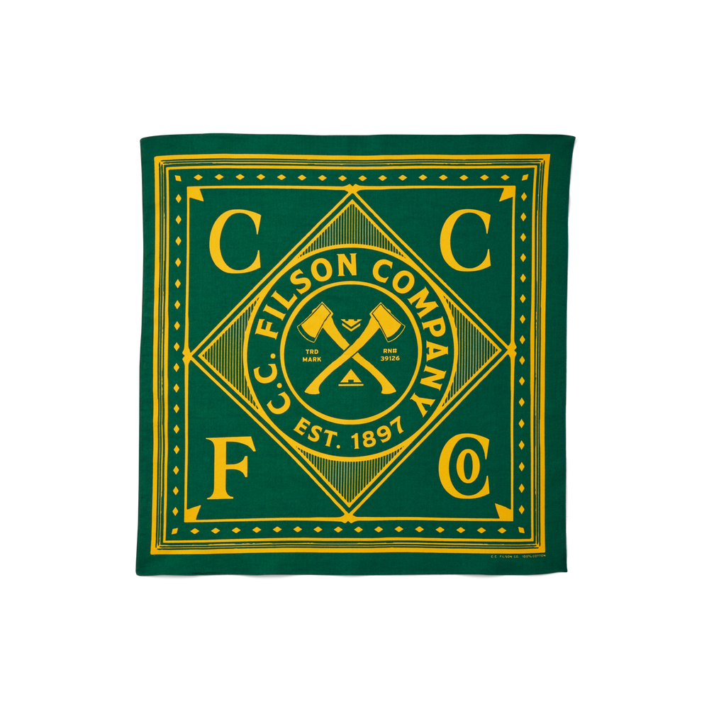 Front-facing image of the Filson Axes Bandana - Evergreen
