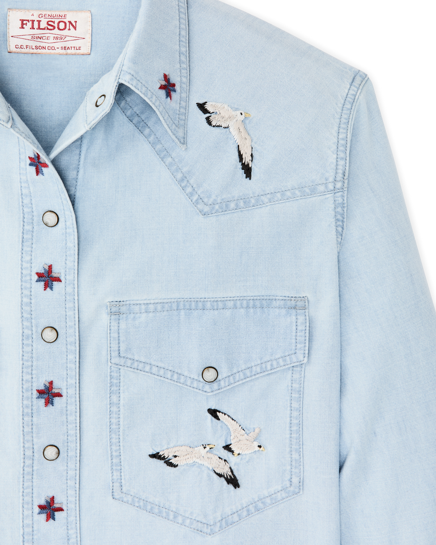Alternate view of the Filson Women's Embroidered Western Shirt - Light Indigo