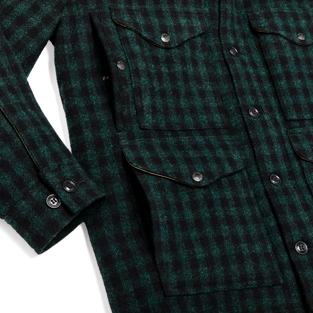 Alternate view of the Filson Mackinaw Wool Hooded Cruiser Jacket - Dark Timber / Black Check
