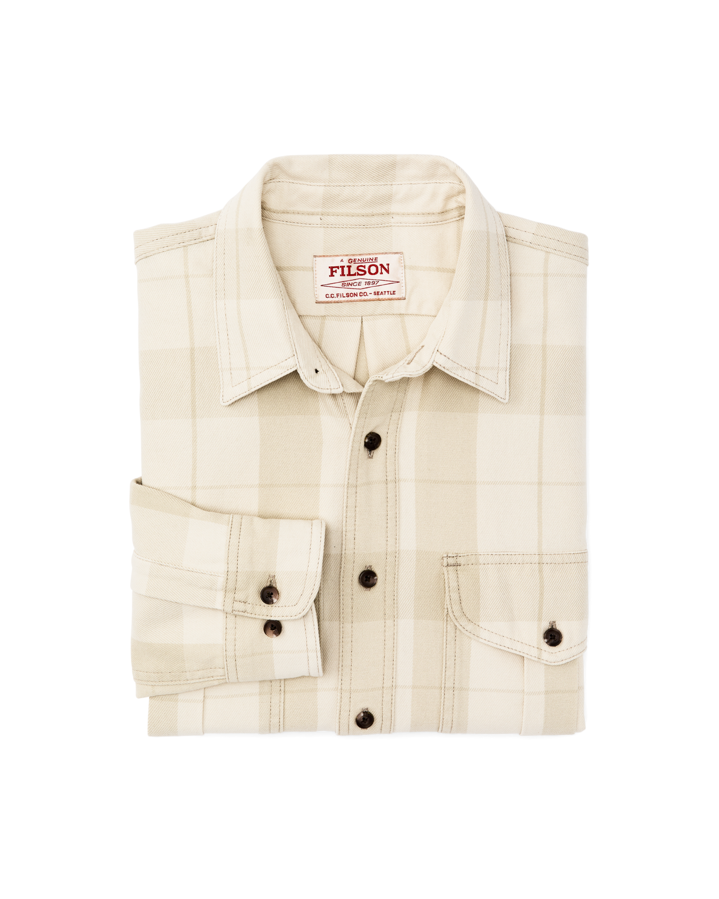Alternate view of the Filson Vintage Wash Alaskan Guide Shirt - Sand / Stone Plaid